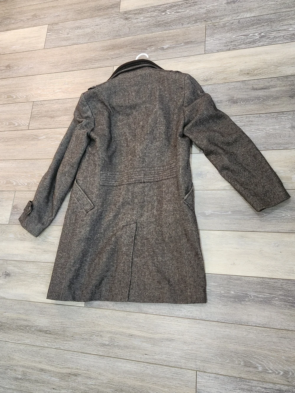 Zara Man  Men's Brown Herringbone Wool-Blend Overcoat Size Small